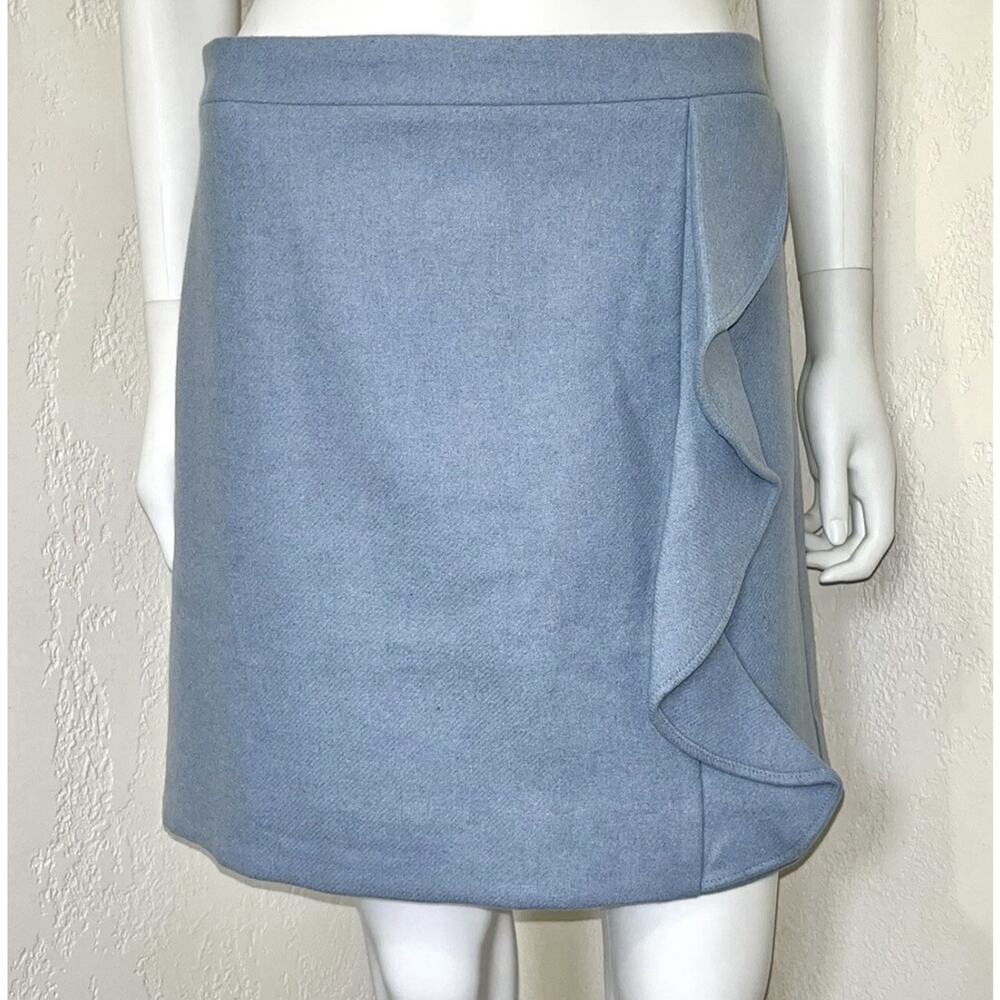NWT J.Crew Mercantile Blue Double Serge Wool A-line Ruffle Mini Skirt Size 4